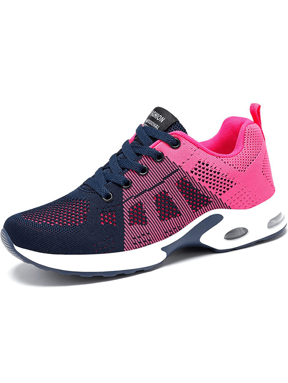 Breathable wear-resistant lace-up running shoe in pink and navy with cushioned sole for comfort and stability, product code SF0888.